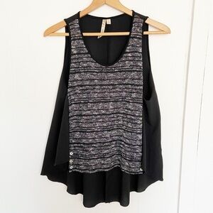 Comfy USA grey black‎ knit front sleeveless blouse tank button detail small